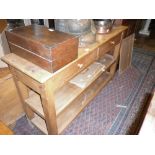 Pine low dresser with shelves under table