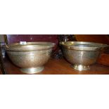 Pair large Chinese incised brass bowls