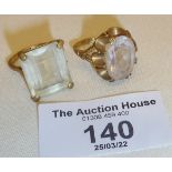 Two 9ct gold rings set with large clear stones - both approx. UK size "N"
