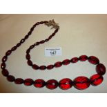 Red cherry faceted prystal bakelite necklace, approx. 65cm long