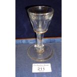 18th c. wine or firing glass, the bowl on a clear stem and folded foot, height approx 10cm