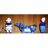 Burleigh blue and white chintz cow creamer and Dutch figures