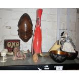 A Rye pottery figure by David Sharp (A/F) and other items