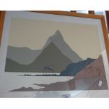 A silkscreen landscape titled 'Mitre Peak' by Jamie Blake dated '85