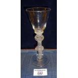 Georgian wine glass with bell bowl above a two knopped air twist stem on folded foot, height 16cm