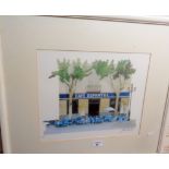 A colour screenprint by John Barlow, (Artist Proof) of the Cafe Espanyol in Majorca, signed in