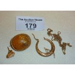 Antique gold and amber brooch, 9ct gold scrap jewellery, approx. total weight 6.5g