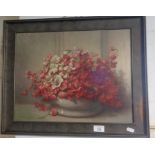 Leonard ASHFORD, 20th c. still life oil on board of peonies, 45cm x 55cm inc. frame