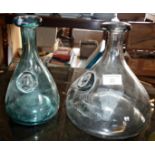 Danish modern Fat Viking glass carafe and another thinner by Ole Winther for Holmegaard