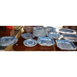 Large quantity blue and white china tableware
