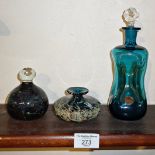 Modernist Holmegaard Kluk-Kluk glass decanter designed by Jacob Bang and two pieces of Mdina Art