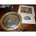 Butler's mirror, Moorish Market etching signed Fiona Lindsay? and engraving of Chinese Geese