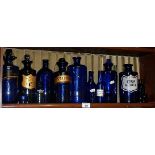 Good collection of antique Bristol blue glass chemist's or pharmacist's bottles