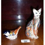 Royal Crown Derby figures - a Siamese cat and bird