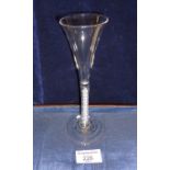 18th c. wine glass with trumpet bowl on stem with double helix air twist and a folded conical