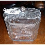 Georgian cut glass tea caddy with silver coloured metal mounts - small crack to rear of lid