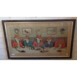 Edwardian colour print by Harry B Neilson of foxes in hunting outfits titled "Mr Fox's Hunt Breakfas
