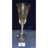 Wine glass with elongated trumpet bowl on air twist stem, height 21cm