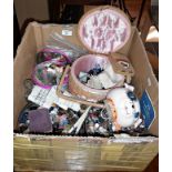 Tins of vintage and antique buttons, sewing accessories, etc.