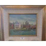 Small oil on canvas of the River Thames with St Pauls, by JIM WATSON