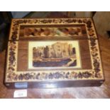 Fine Tunbridge Ware writing slope complete with original contents of Tunbridge Ware inkwells and