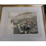 Watercolour of a market with a melon seller, by R. Standish Sweeney