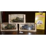 Three boxed Atlas Editions diecast vehicles, and another Matchbox