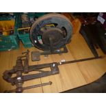 Blacksmith's iron leg vice and treadle wheel