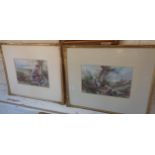 Pair of large colour prints after Miles Birket Foster of children at play and flower picking