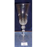 18th c. wine glass with elongated bell bowl on double knopped stem, height 22cm