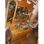 Edwardian satin walnut dressing chest of drawers with triple mirrors and small drawers