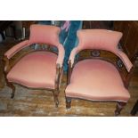 Two upholstered tub mahogany framed armchairs
