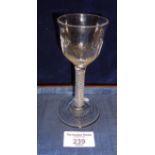 18th c. wine glass with faceted bell bowl on air twist stem, height 13cm