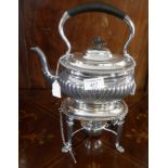 Victorian silver plated tea kettle on spirit burner stand