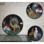 Retro North African pictorial glazed wall plates (3)