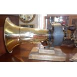 19th c. Klaxon hand crank horn, patented with a 9" brass trumpet