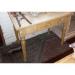 Victorian pine kitchen table on turned legs, 25" x 39"