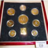 Royal Mint Queen Mother's 80th Birthday Majesty Year, 8 coin set consisting of a gold sovereign
