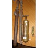 Pyrene brass fire extinguisher and two brass rose sprays