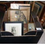 Seven framed oriental prints and other prints, inc. golfing cartoons