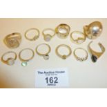 12 silver rings - 800 to 925, some modernist