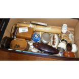 Interesting box of assorted items, inc. silver handled manicure tools, etc.