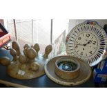 Studio pottery organic stoneware wall hanging sculptures and a ceramic wall clock