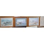 Two watercolours of St. Ives by John Laity and another painting of a seashore