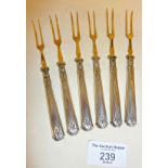 Set of six Art Deco 800 silver cocktail or hors d'oeuvres or cocktail forks most likely French