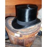 Antique Lincoln Bennett silk top hat in leather case