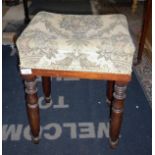Victorian mahogany stool on turned legs and upholstered seat