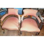 Two upholstered tub mahogany framed armchairs