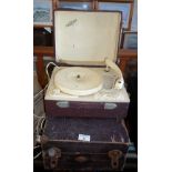 A vintage retro Babygram portable record player, together with a Supergrand wind-up gramophone