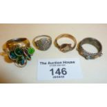 Four antique and vintage untested Indian or Bedouin rings, inc. snake, and finely pierced with